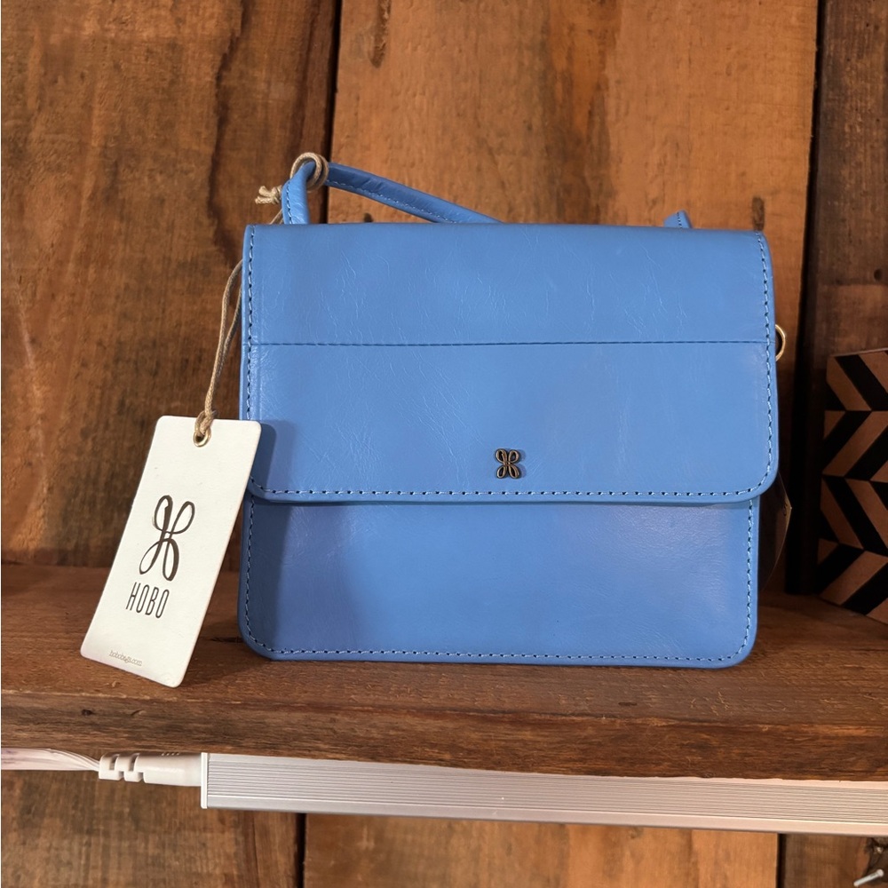 HOBO Blue Leather Crossbody Bag - Compact Shoulder Purse